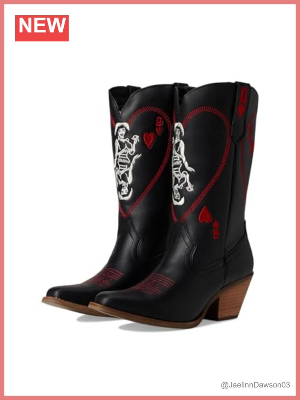 Leather Mid Calf Western Boots Embroidered Round Toe Block Heel Casual